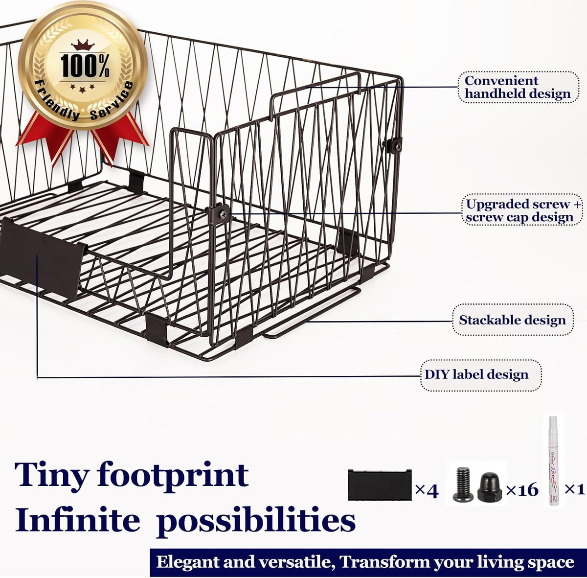 4 PACK XXL Stackable Wire Baskets for Pantry Organization and Storage