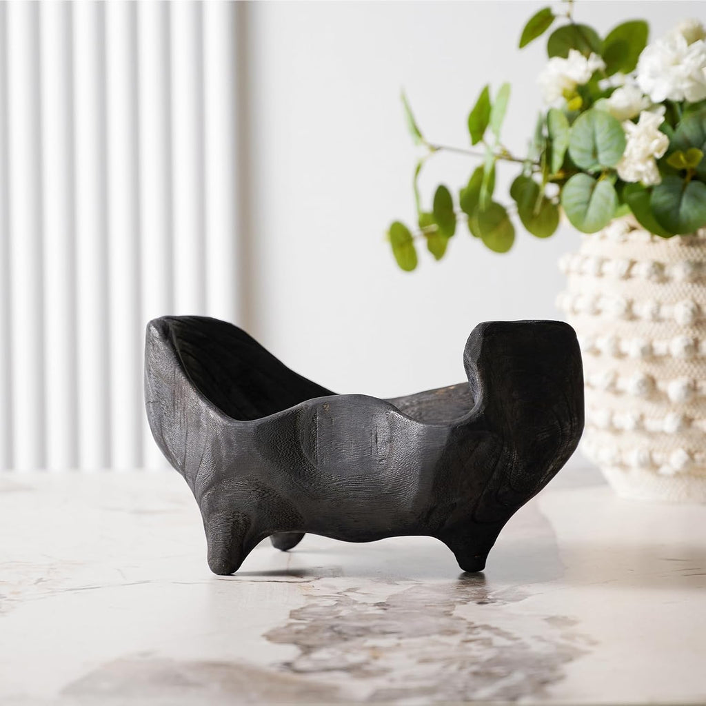 DN DECONATION Oak Wood Black Decorative Bowl, 9.25x5.51 Inch Small Bowl