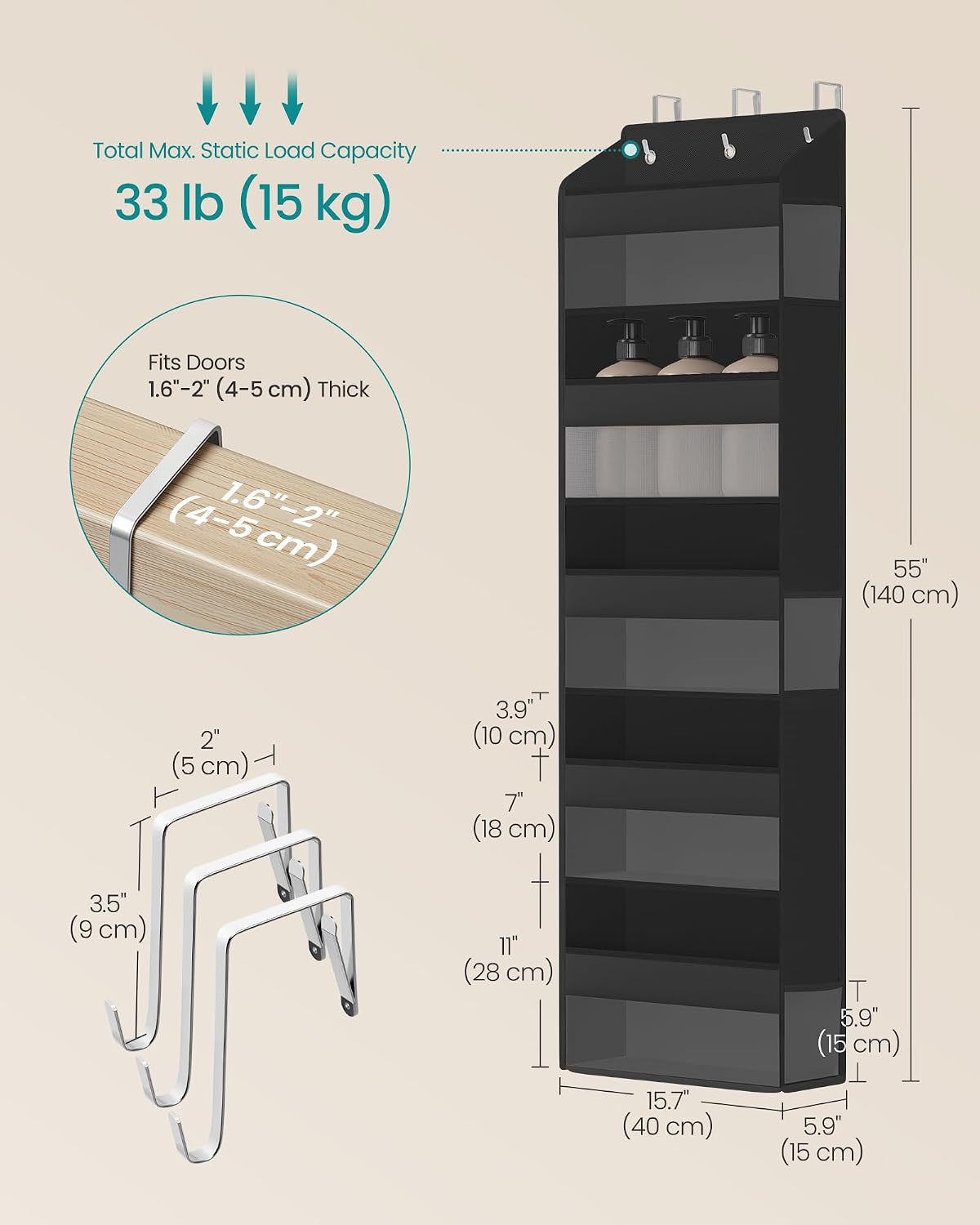 SONGMICS 2 Pack 5-Tier Over-the-Door Organizer, Extra Large Pockets