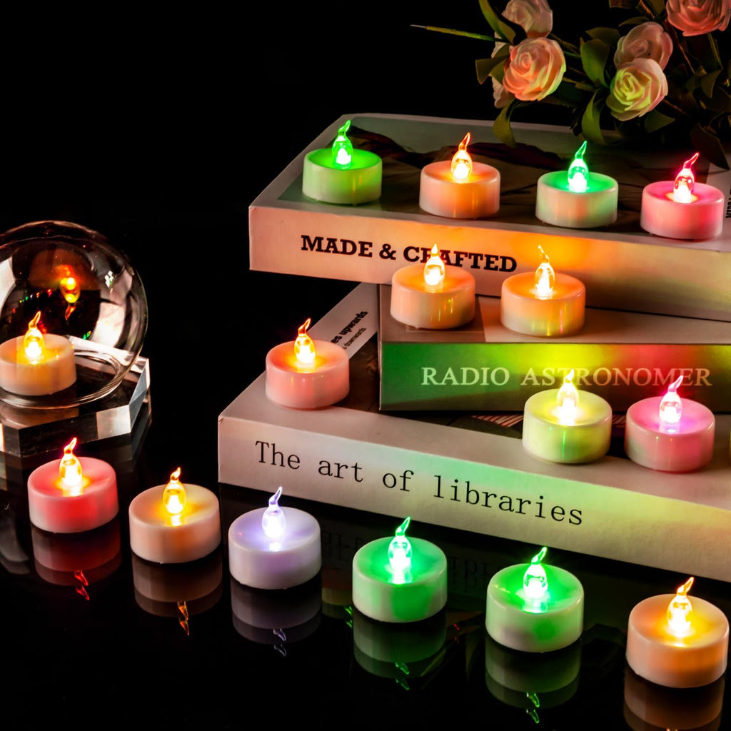 24 Pack Battery Operated Color Changing Tea Lights, White Base