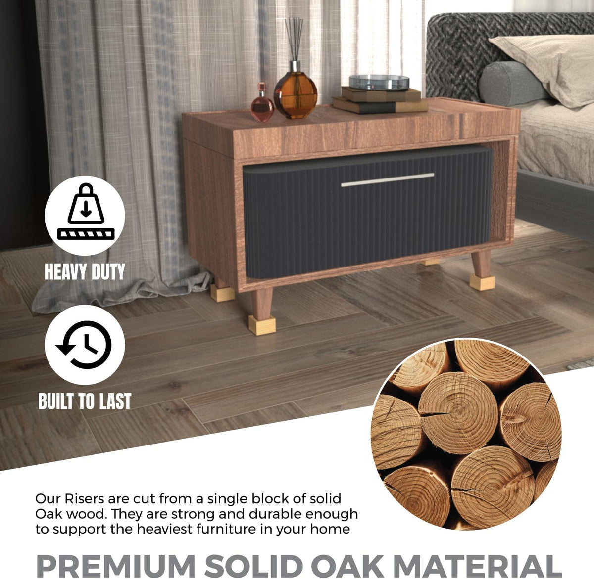 FASONLA Bed Risers (Set of 4) - Oak Solid Wood Furniture Risers Lifts Height 2" with Non-Slip Recessed Hole (4pcs-2" Height-Natural Color)