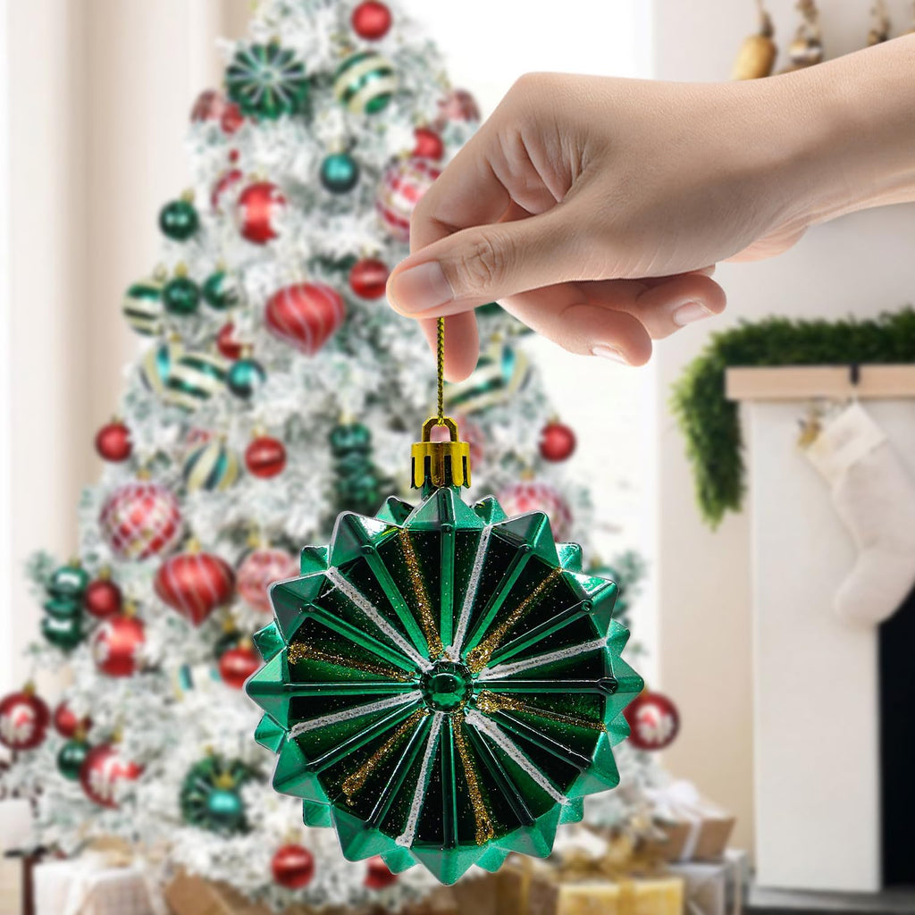 48PCS Christmas Balls Ornaments Set, 3.15 Inch Plastic Green and Red Christmas Baubles Hanging Balls for Xmas Tree Decorations