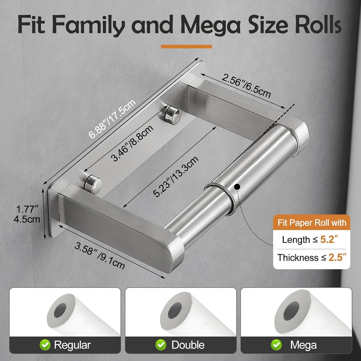 Pokim Brushed Nickel Toilet Paper Holder,Self Adhesive or Screw Wall Mount Toilet Roll Holder Stainless Steel Double Post Tissue Holder for Bathroom,Commercial Toilet Paper Dispenser
