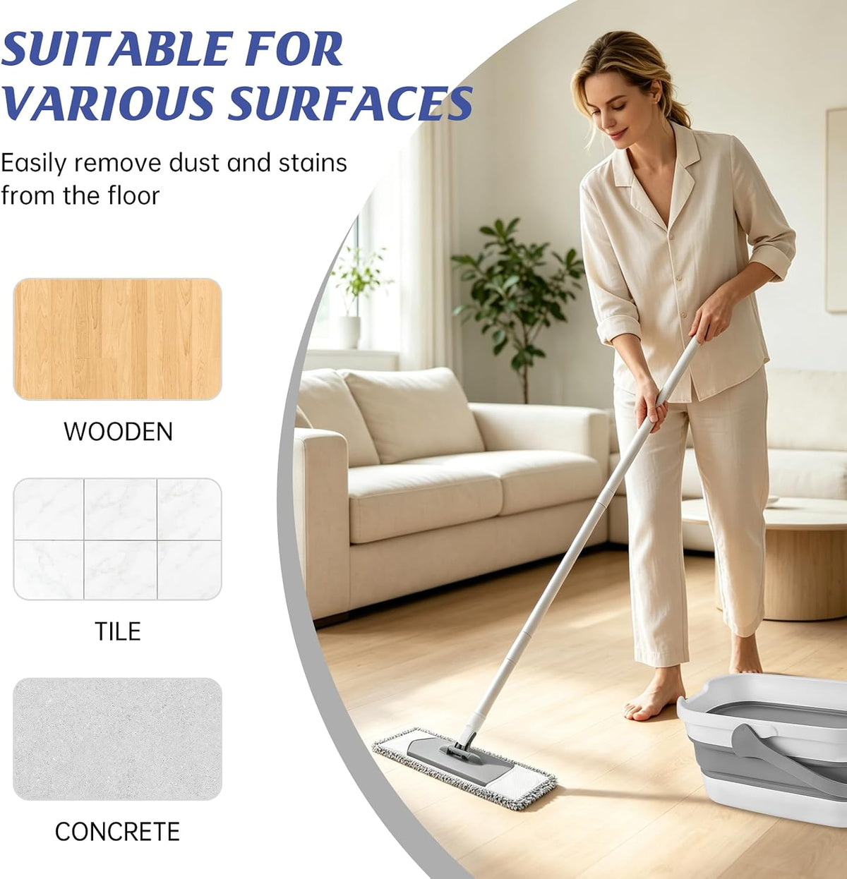 SetSail Collapsible Mop and Bucket Set with Scrub Brush (Gray White)