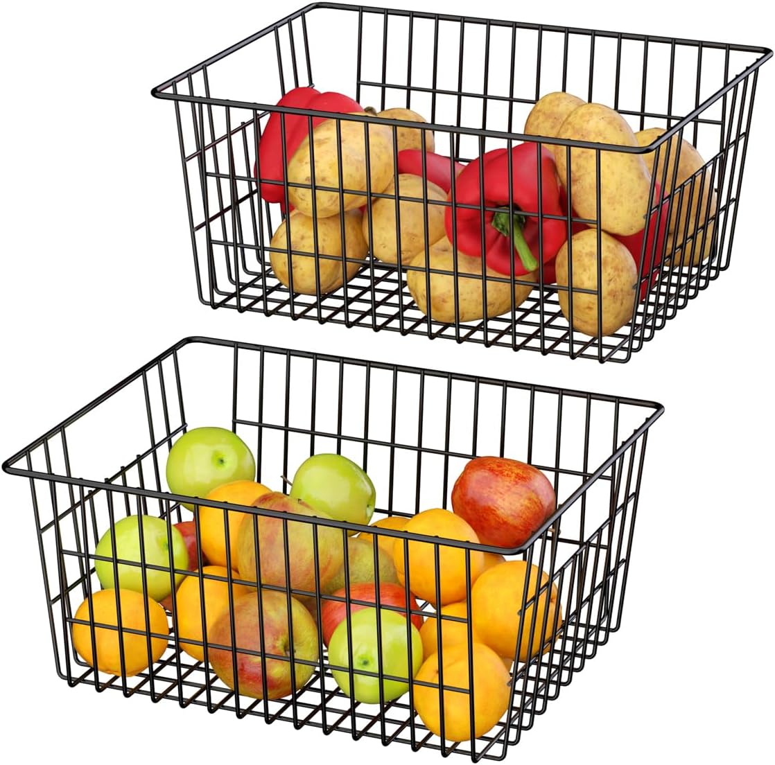 SANNO Black Wire Baskets Freezer Bin Organizer for Home, Bathroom, Closet Organization, set of 8, 15.7inch