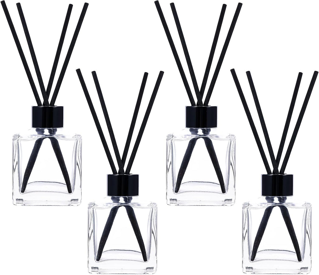 frangrance Glass Diffuser Bottles Diffuser Jars with Black Color caps and Reed Sticks Set of 4 pcs 150ml Fragrance Accessories use for DIY Replacement Reed Diffuser Sets