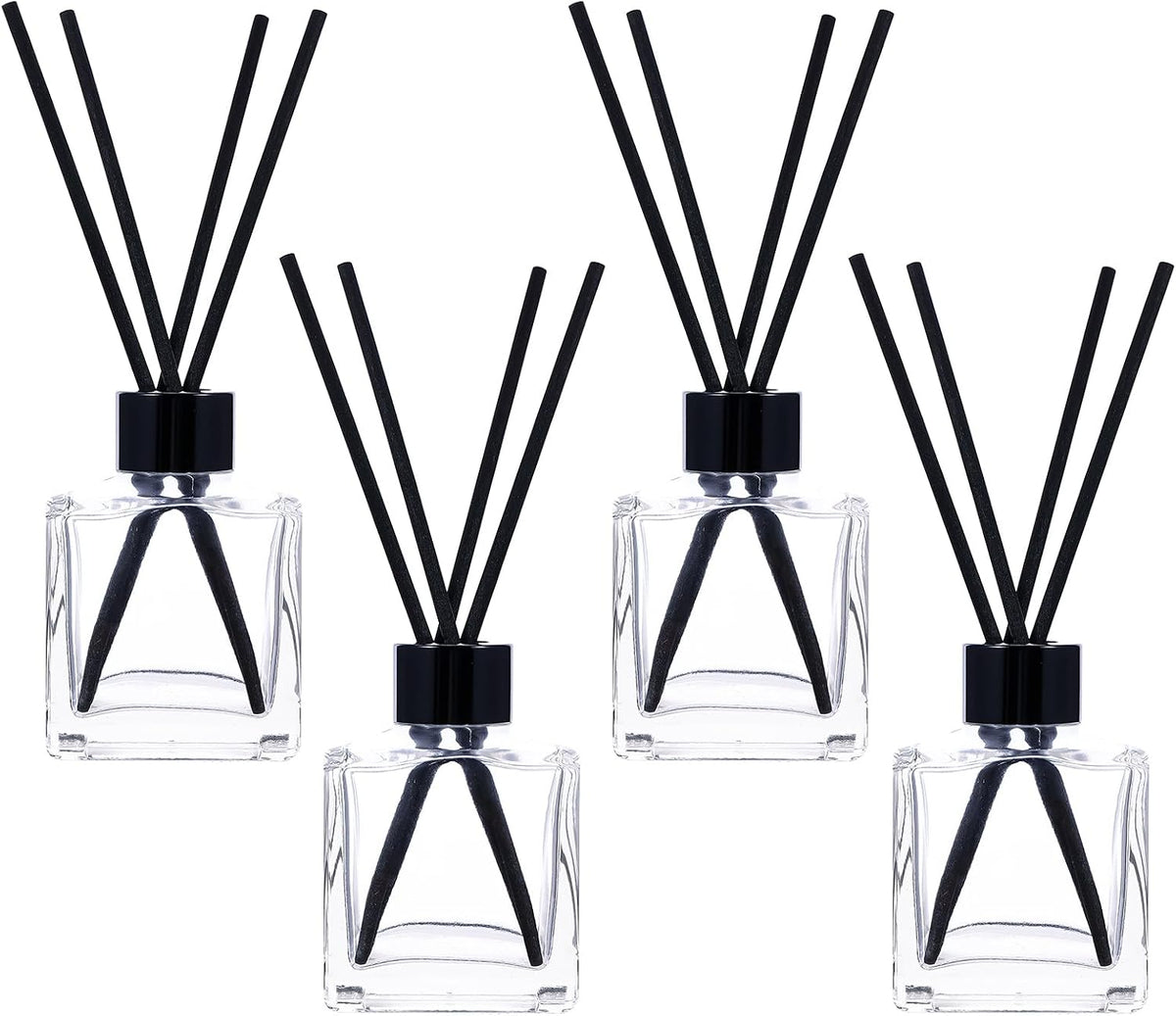 frangrance Glass Diffuser Bottles Diffuser Jars with Black Color caps and Reed Sticks Set of 4 pcs 150ml Fragrance Accessories use for DIY Replacement Reed Diffuser Sets