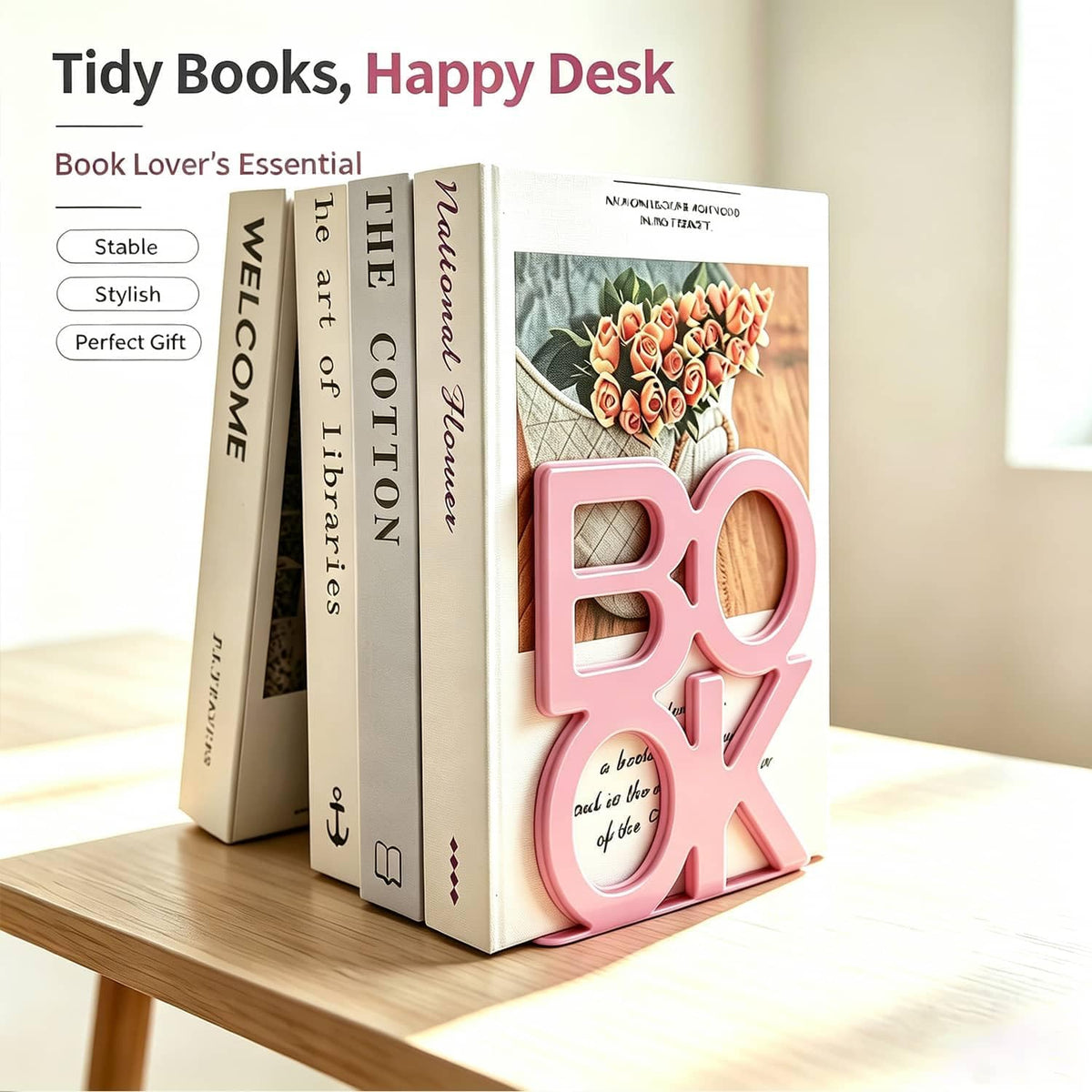 Book Ends Pink Metal BookEnds for Bookrack Desk,Books