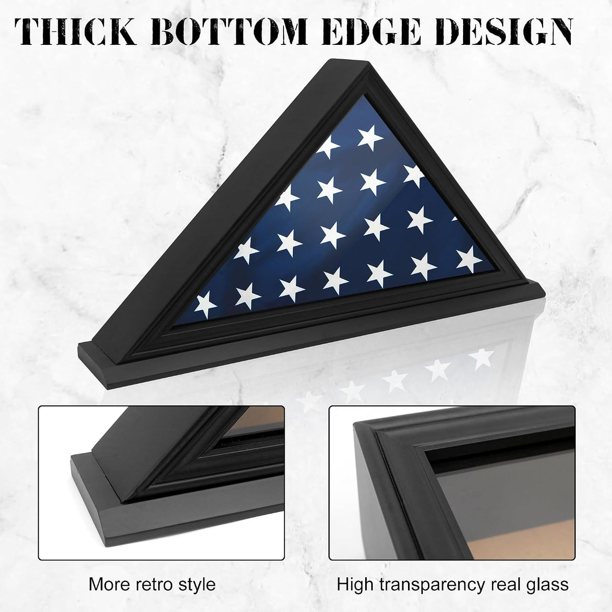 Folded Flag Display Case for 5'x9' Military Burial Flag, Black Solid Wood