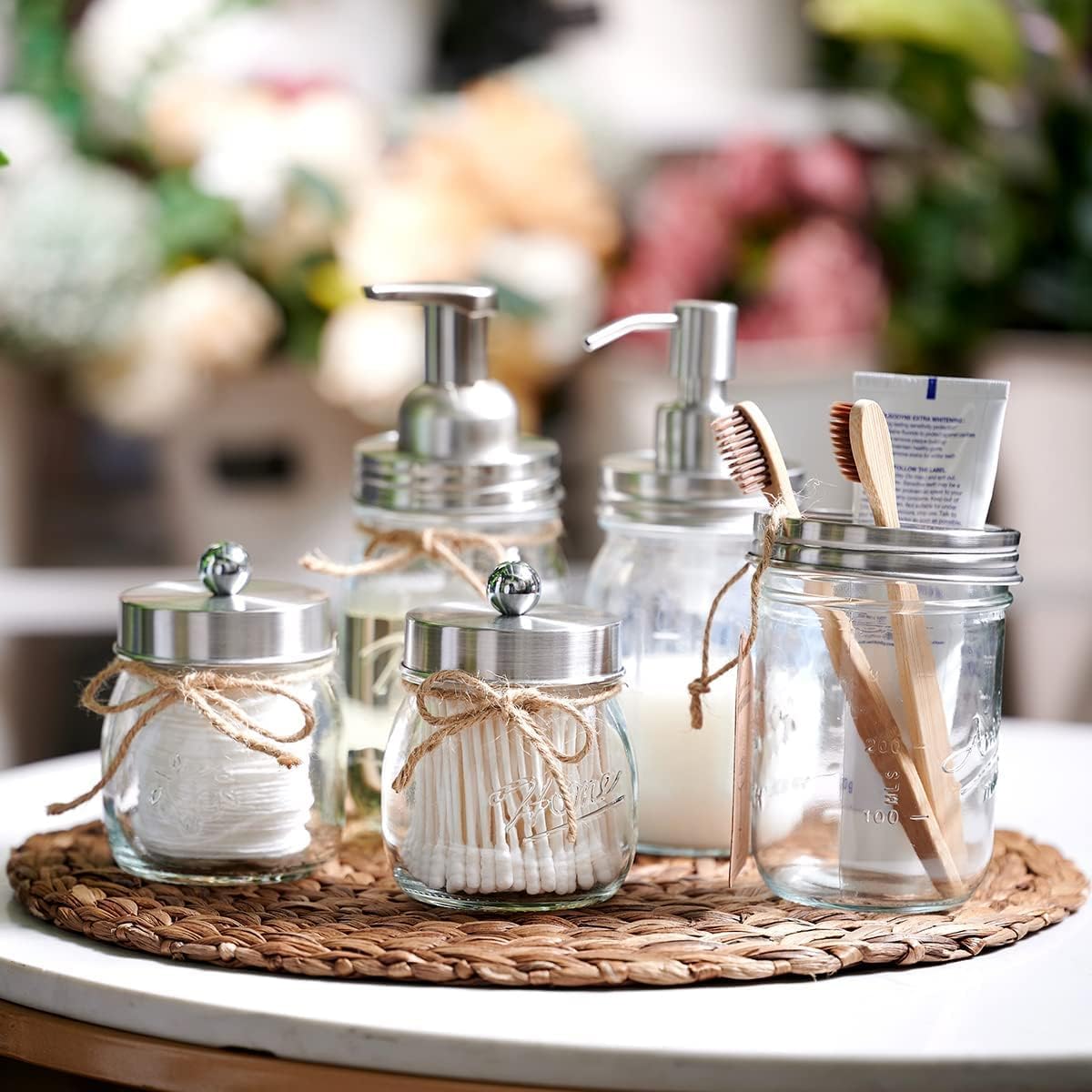 Amolliar Mason Jar Liquid Soap Dispenser, Lotion Soap Brushed Nickel 2 Pack