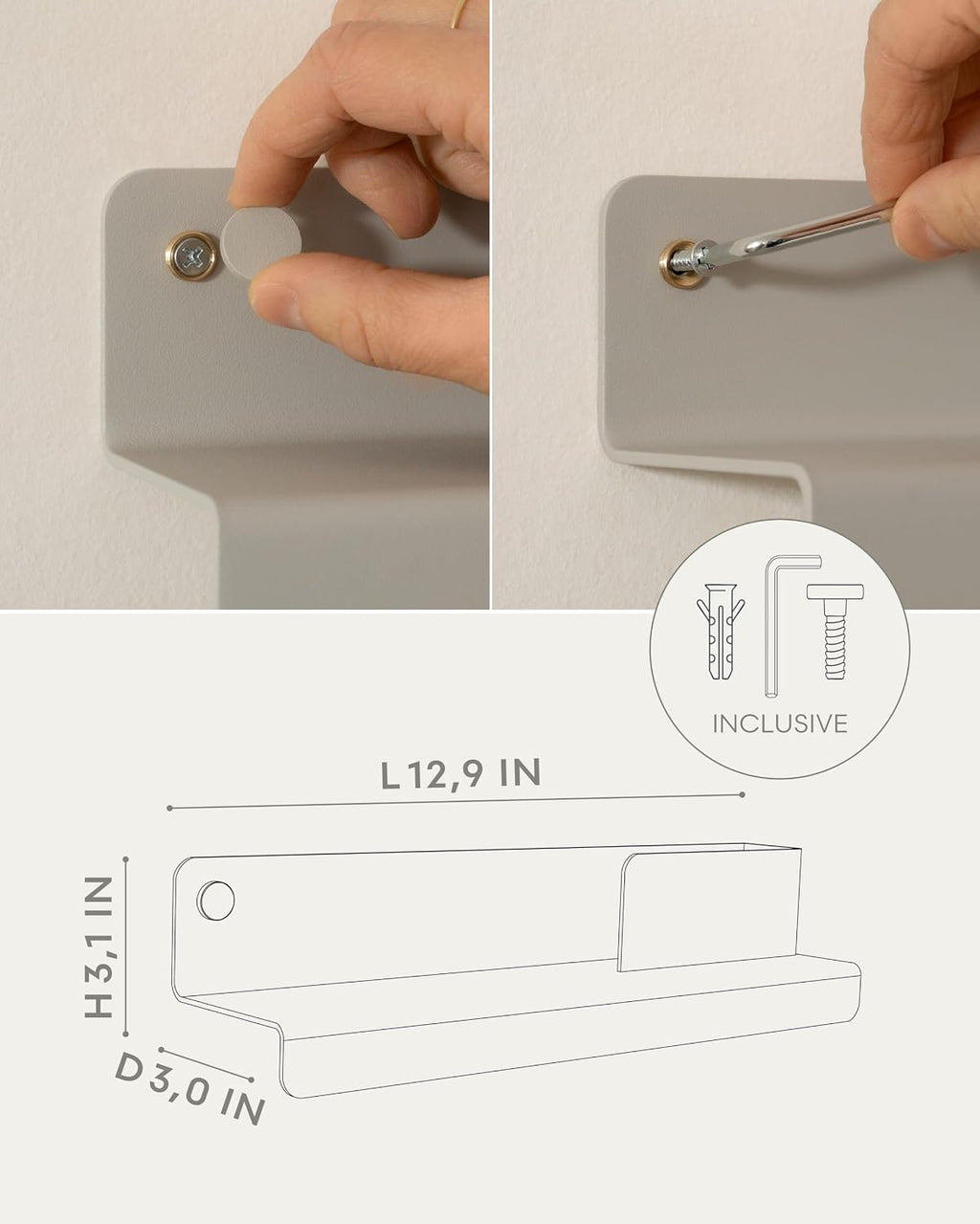 Kazai. Key Holder for Wall 'Holmsen' | Minimalist Key Hooks Design from Berlin | Modern Key Hanger with Metal Shelf | Key Hook Wall Mounted as Hallway Furniture | Silk Gray
