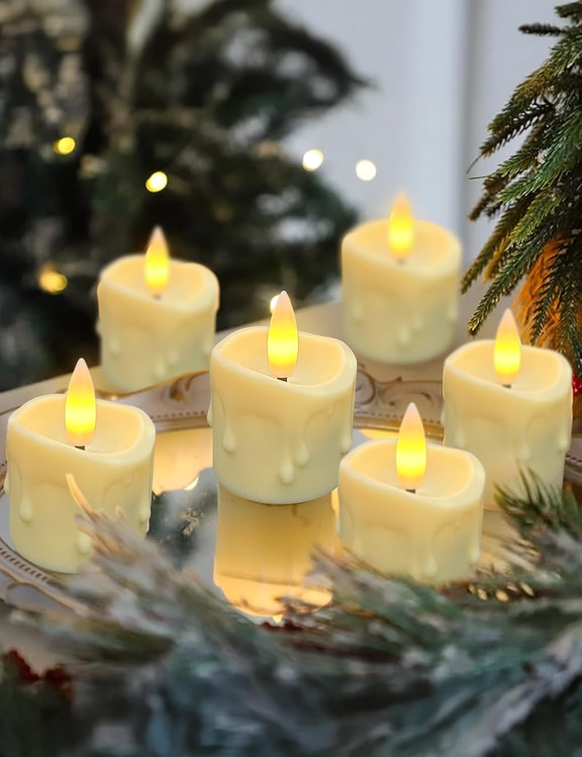 Rechargeable Flameless Tea Light Candles Set of 6 with Remote Timer,LED Flickering Votive Candles,USB-C Battery Operated Tealights for Wedding Centerpieces,Christmas Decor,Parties,Home&Daily Use