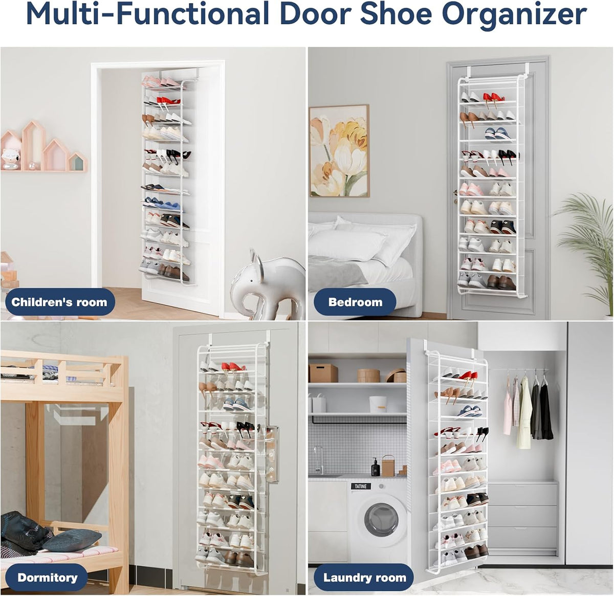 Whitmor 36 Pair Over The Door Shoe Organizer, 12 Tier Hanging Shoe Organizer, Heavy Duty Metal & Mesh Shoe Holder, Hanging Shoe Rack for Closet Organizer & Storage, 74" H x 21.7" W x 7.5" D, White1