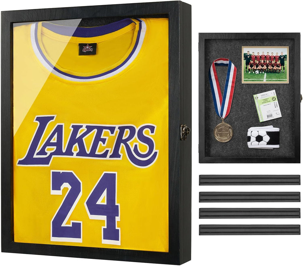AW BRIDAL Black Large Shadow Box with Shelves 13x17in, Medal Display Case