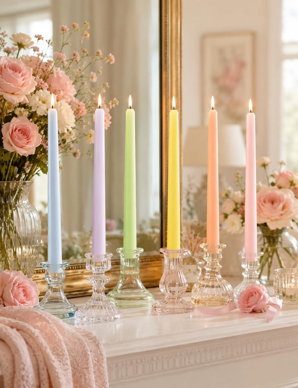 Pastel Unscented Taper Candles for Spring Easter Home Table Decor
