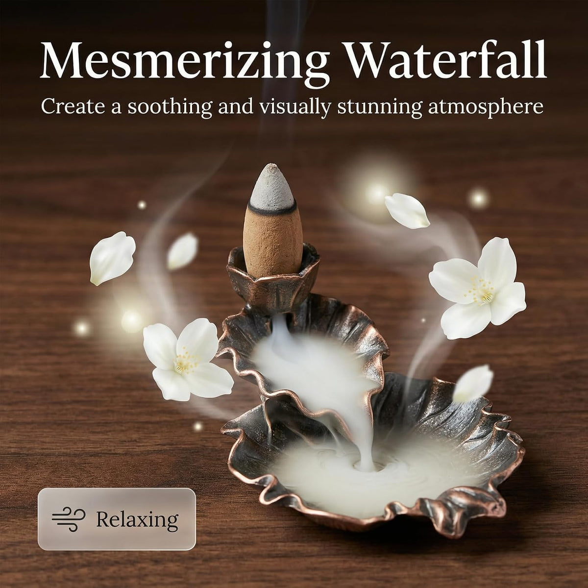 Rose Backflow Incense Cones - 50 Large Waterfall Back Flow Cones Scented - Includes 1 backflow Incense Burner