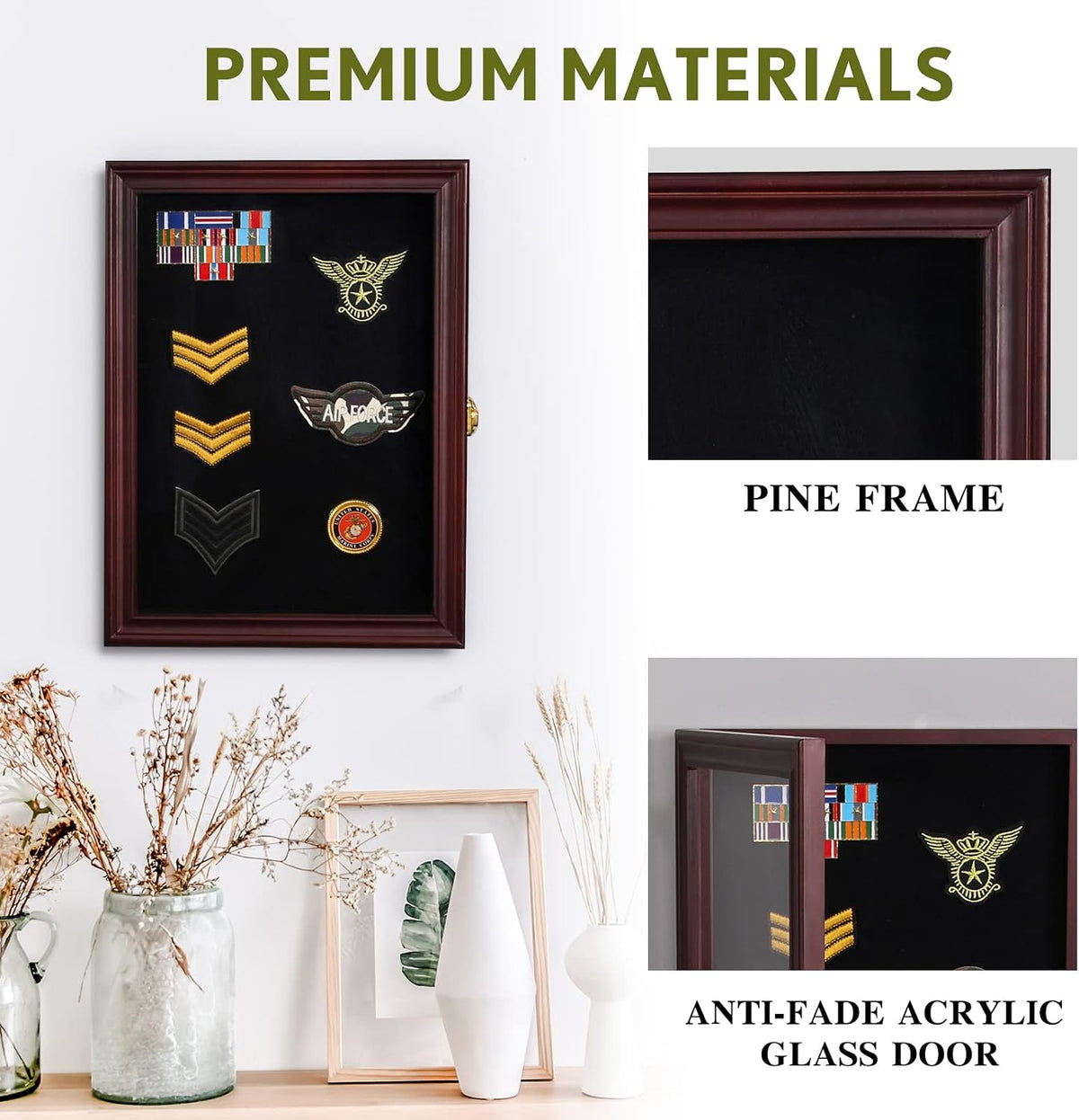 Pin Display Case 11x15, Lockable Shadow Box for Medals, Red Finish