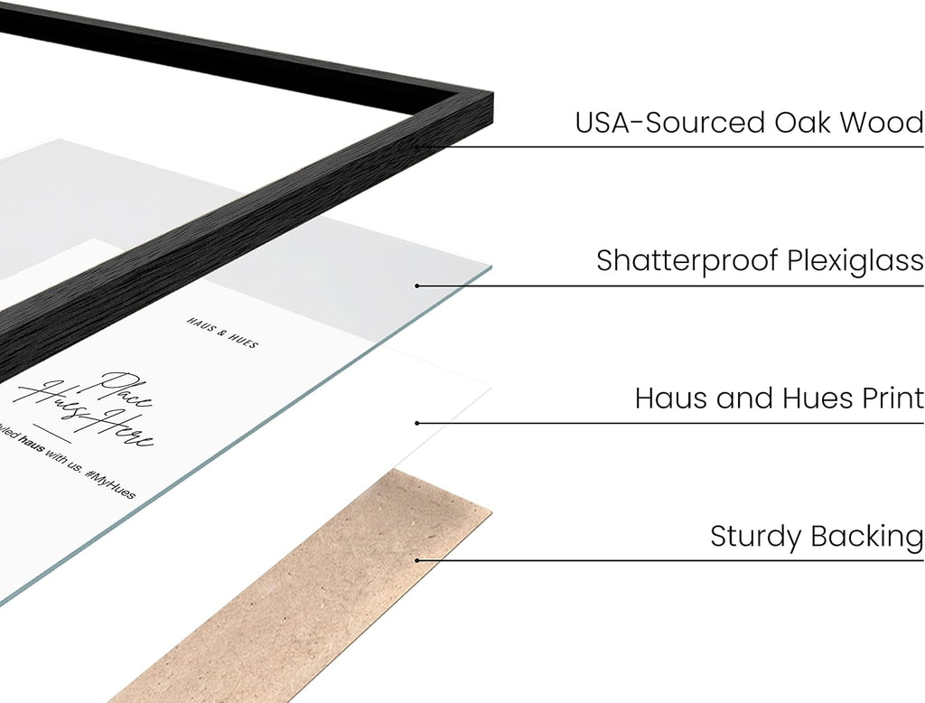 HAUS AND HUES Picture Frames for Wall - Set of 5 Black Photo Frames, Collage (Two 8x10, Three 12x16)