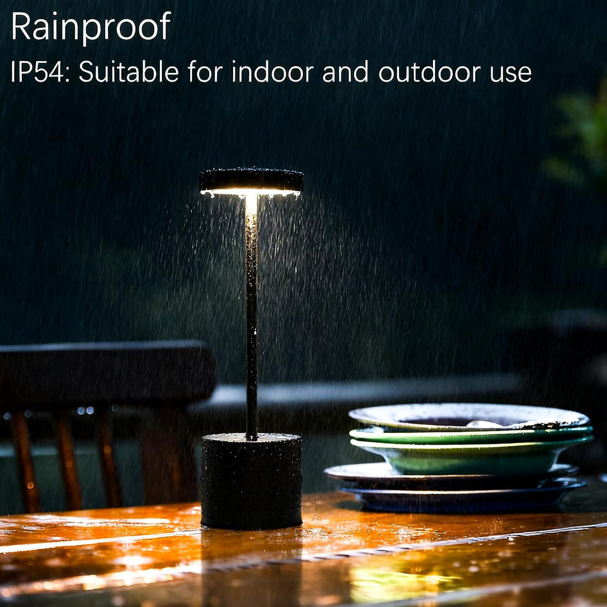 Cordless Rechargeable LED Table Lamp Set of 2, Matte Black
