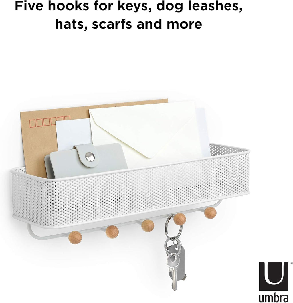 Umbra Estique Entryway Organizer, Wall Mount Key Holder, White/Natural