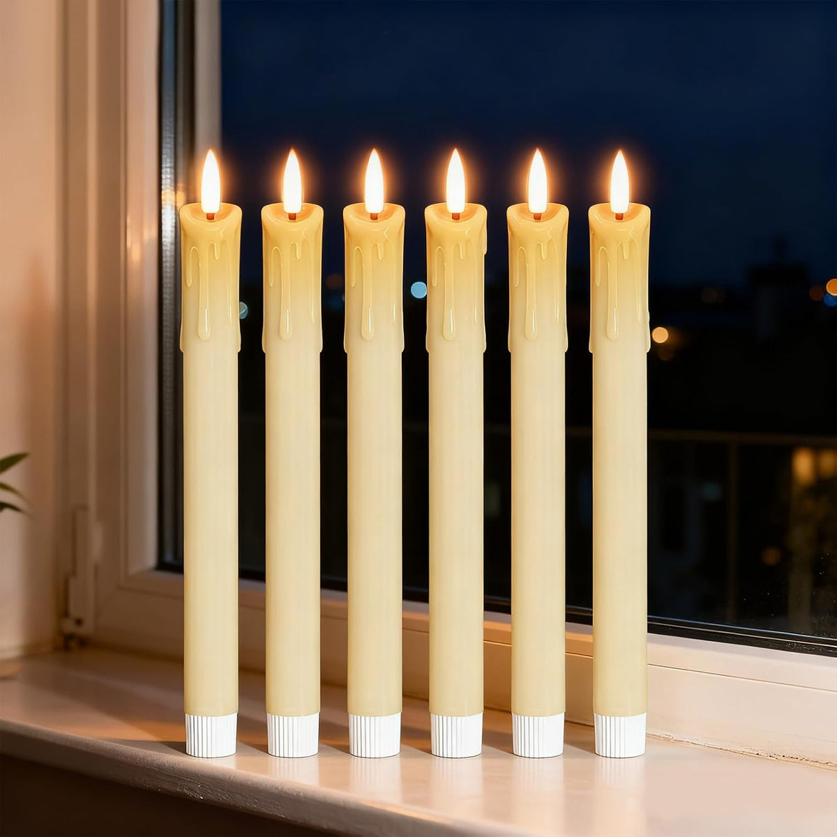 Rechargeable Flameless Taper Candles with Charging Base, Ivory
