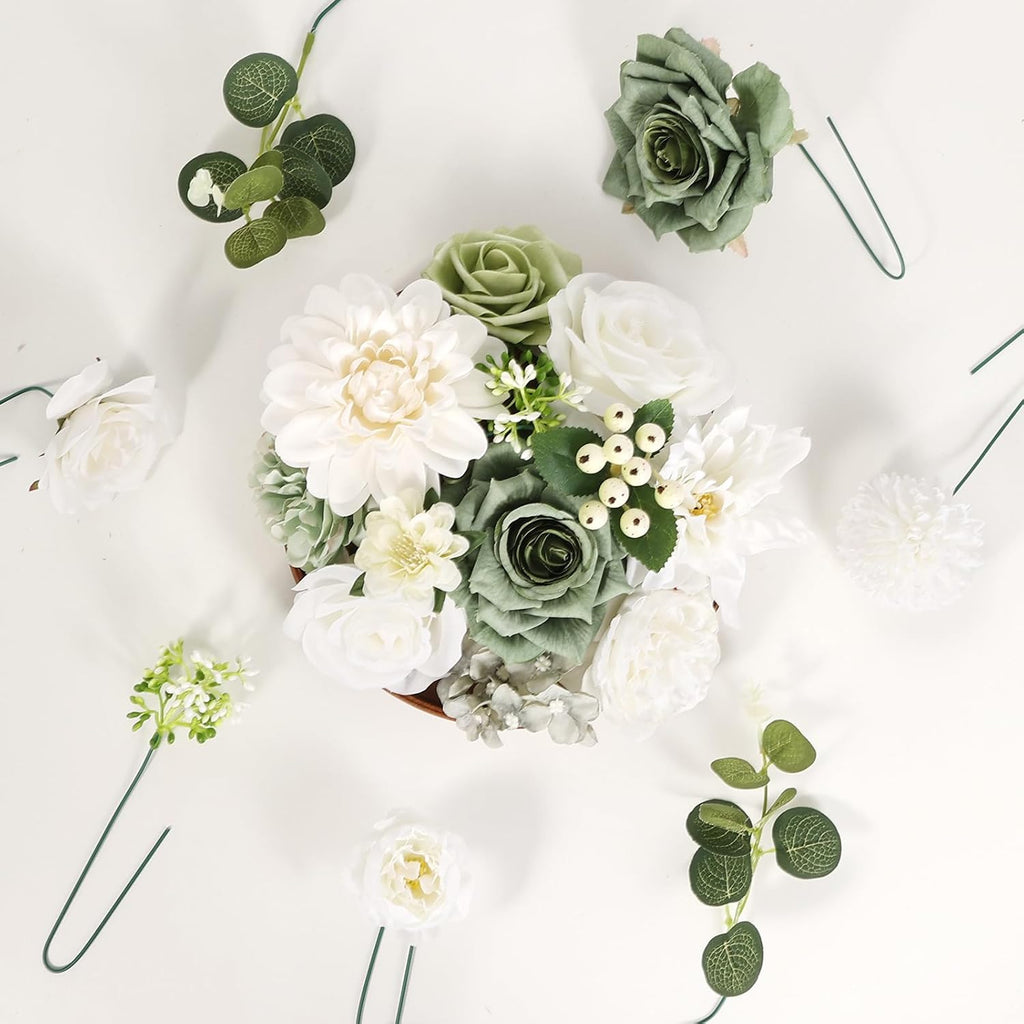 26PCS Artificial Flowers, Silk&Foam Fake Roses Set for DIY Decor