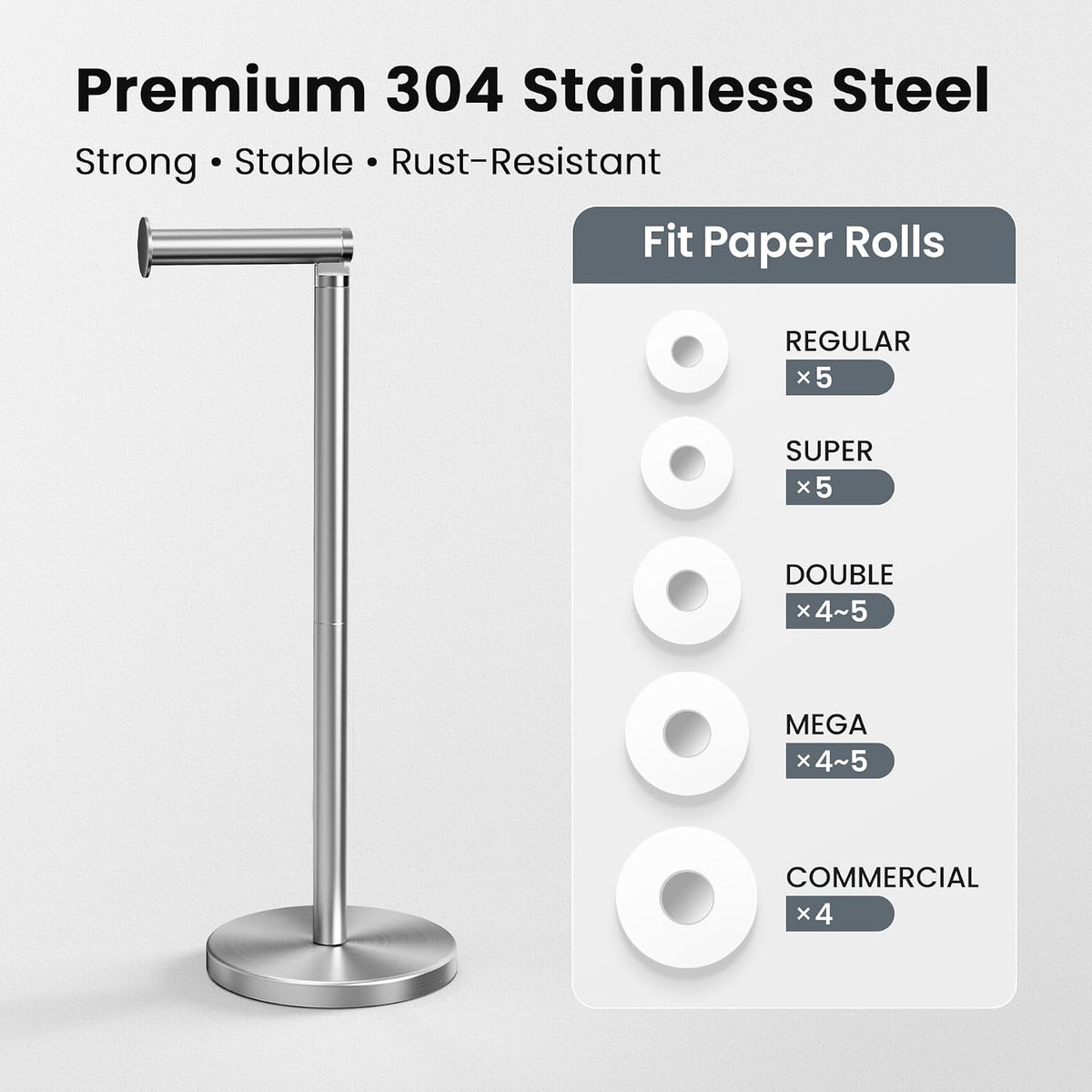 Cesun Weighted Base Free Standing Toilet Paper Holder Stand, Brushed Nickel