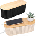 2Pcs Cable Management Box, 13 × 5.12 × 4.33 inch Plastic Cord Hider Box with Wood Lid, Hidden Storage Cord Organizer Box, Ample Internal Space Power Strips Cover Easy Access for Home Office