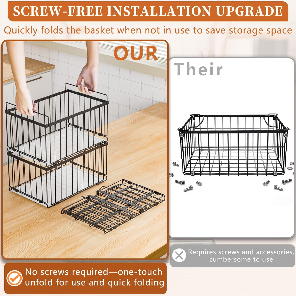 Large Freezer Organizer Bins for 5 to 9 Cu.Ft,Quick Expand/Collapse,6PACK