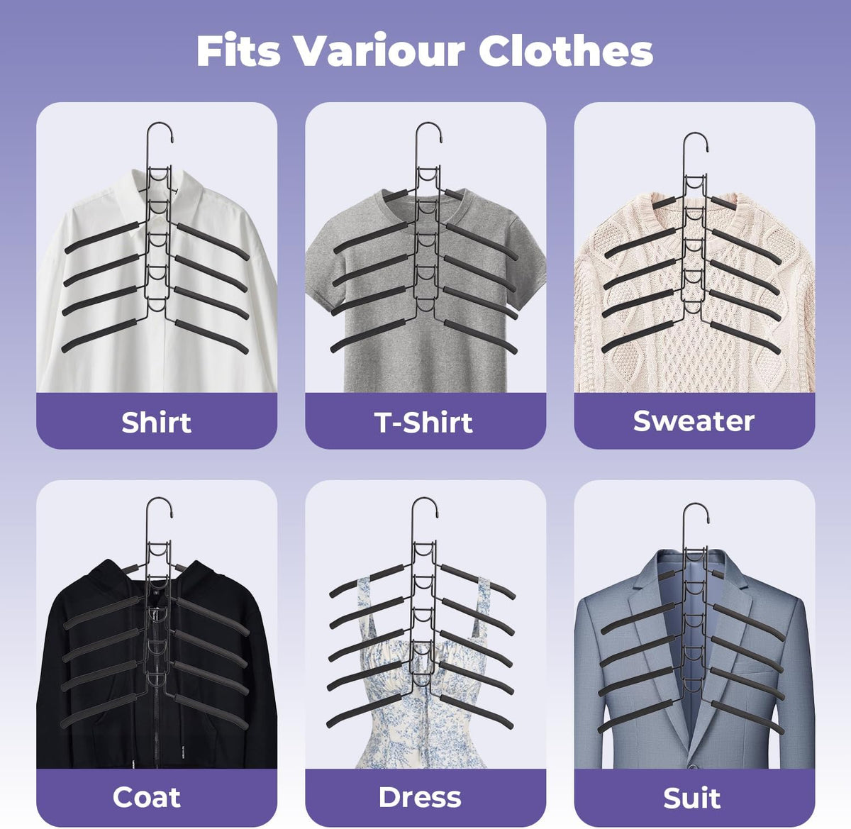 5 in 1 Multi Layer Hangers Space Saving with Non-Slip Foam Padded