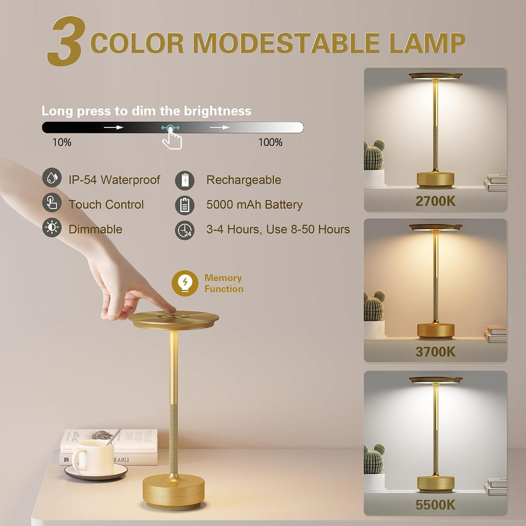 2 Pack Cordless Rechargeable Table Lamp,LED Portable Battery Table Lights