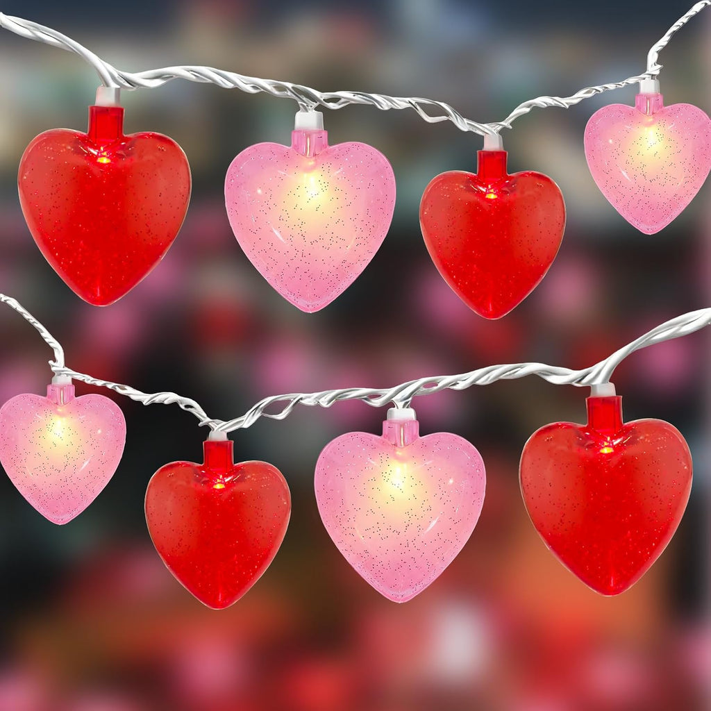 LED Heart String Lights, 8.5Ft Valentine's Day Heart String Lights with 10 Red /Pink Hearts, Romantic Love Heart Lights for Valentine's Day, Mother's Day, Party Decor, Wedding, Holiday Decorations