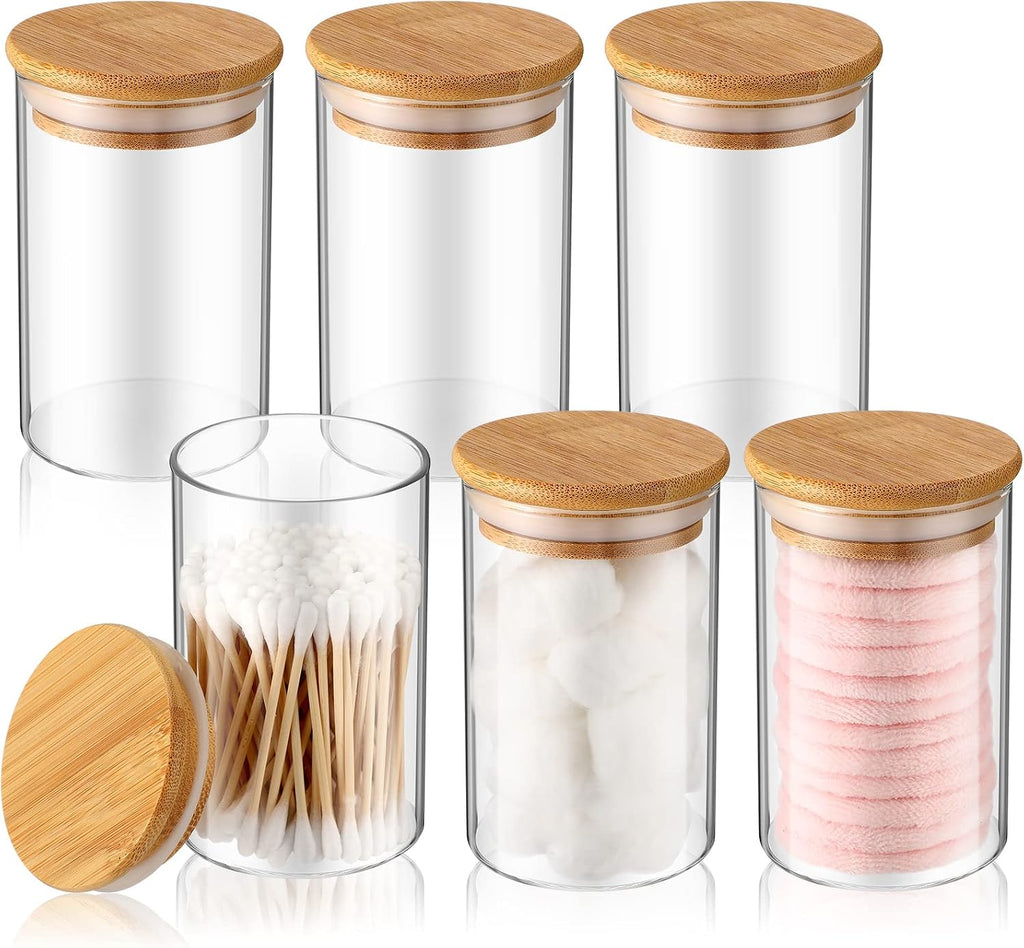 Irenare 6 Pack Glass Apothecary Jars with Lids Bamboo Bathroom Accessories