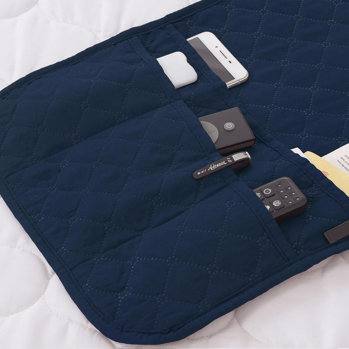 Armchair Caddy for Couch Remote Control Holder with 4 Pockets, Navy 1 Pack