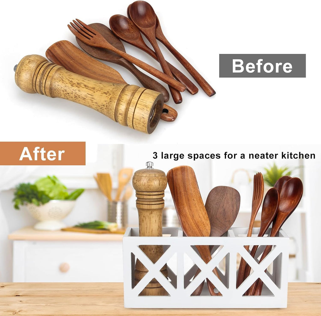 Wood Cutlery Silverware Holder Countertop Flatware Utensil Caddy for Party
