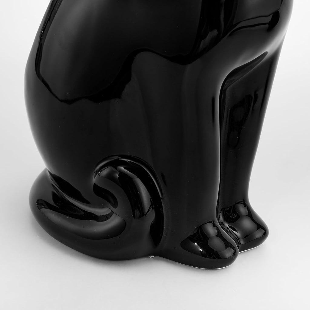 Cat Toilet Brush Holder with 2 Brushes, Ceramic Feline Design Wide-Mouth Storage, Black Toilet Brush Set Freestanding for Bathroom Floor, Easy-Clean Decorative Cat Lover Gift (Black)