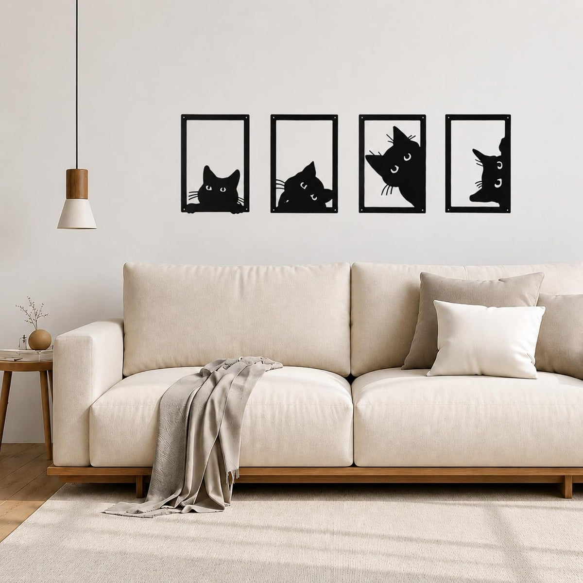 qzmaikoo 4 Pieces Metal Black Cat Wall Art Decor Metal Wall Decor Cat Wall Art for Living Room Bedroom Kitchen Bathroom Black Cat Design Ideal Gift for Cat Lovers,11.81x7.87 inches