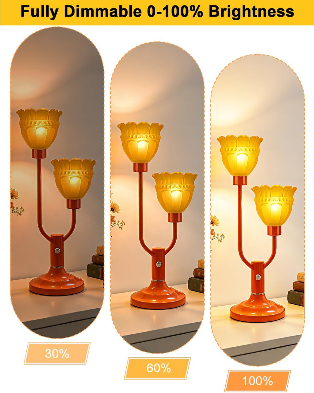 Lightdot Mid Century Modern Orange Table Lamp Dimmable Vintage Lamp Gift