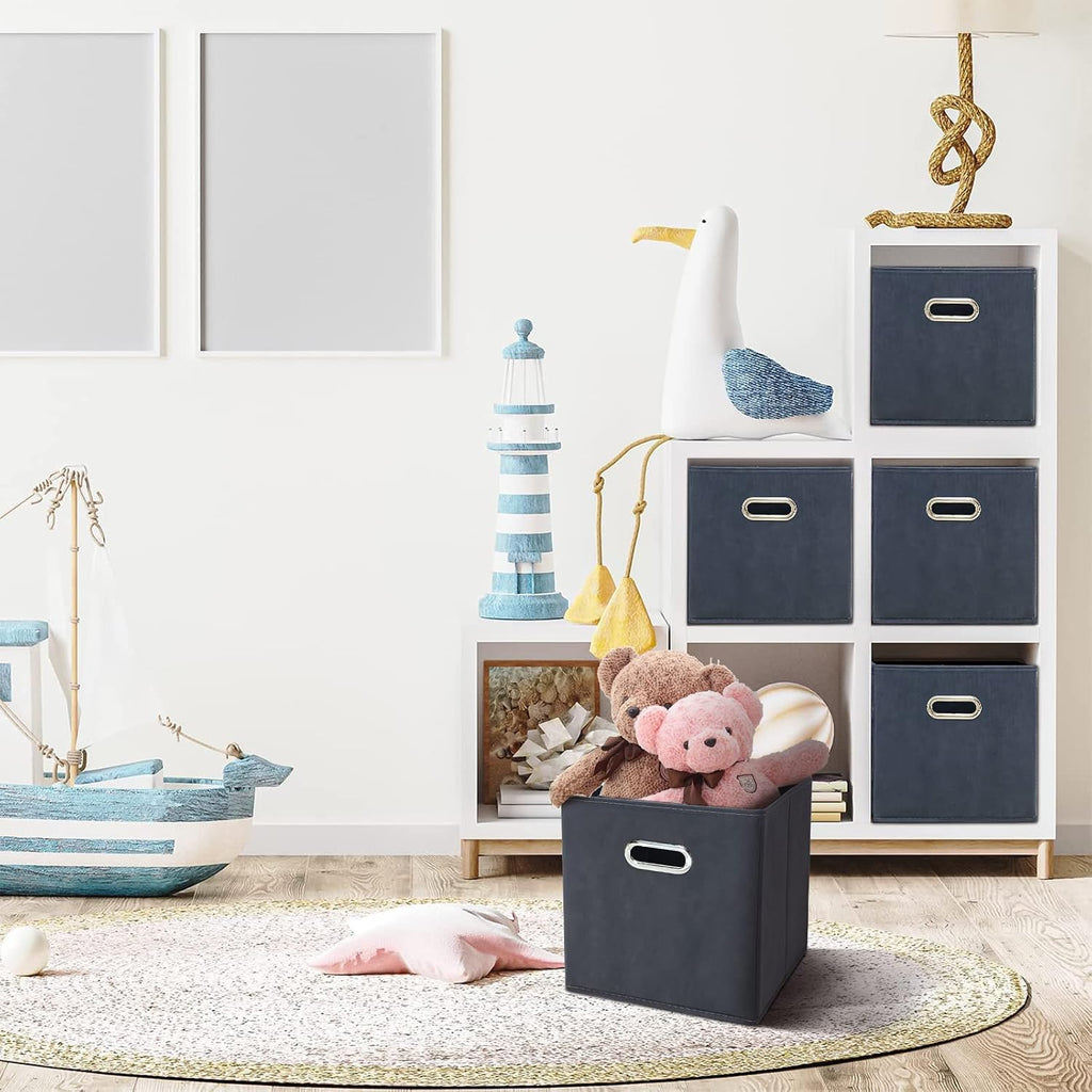 11 Inch Cube Storage Bins , Fabric Cubes Organizer Baskets with Handle, Foldable Basket for Closet or Collapsible Storage Box, 11x11x11 Set of 4 (Grey )