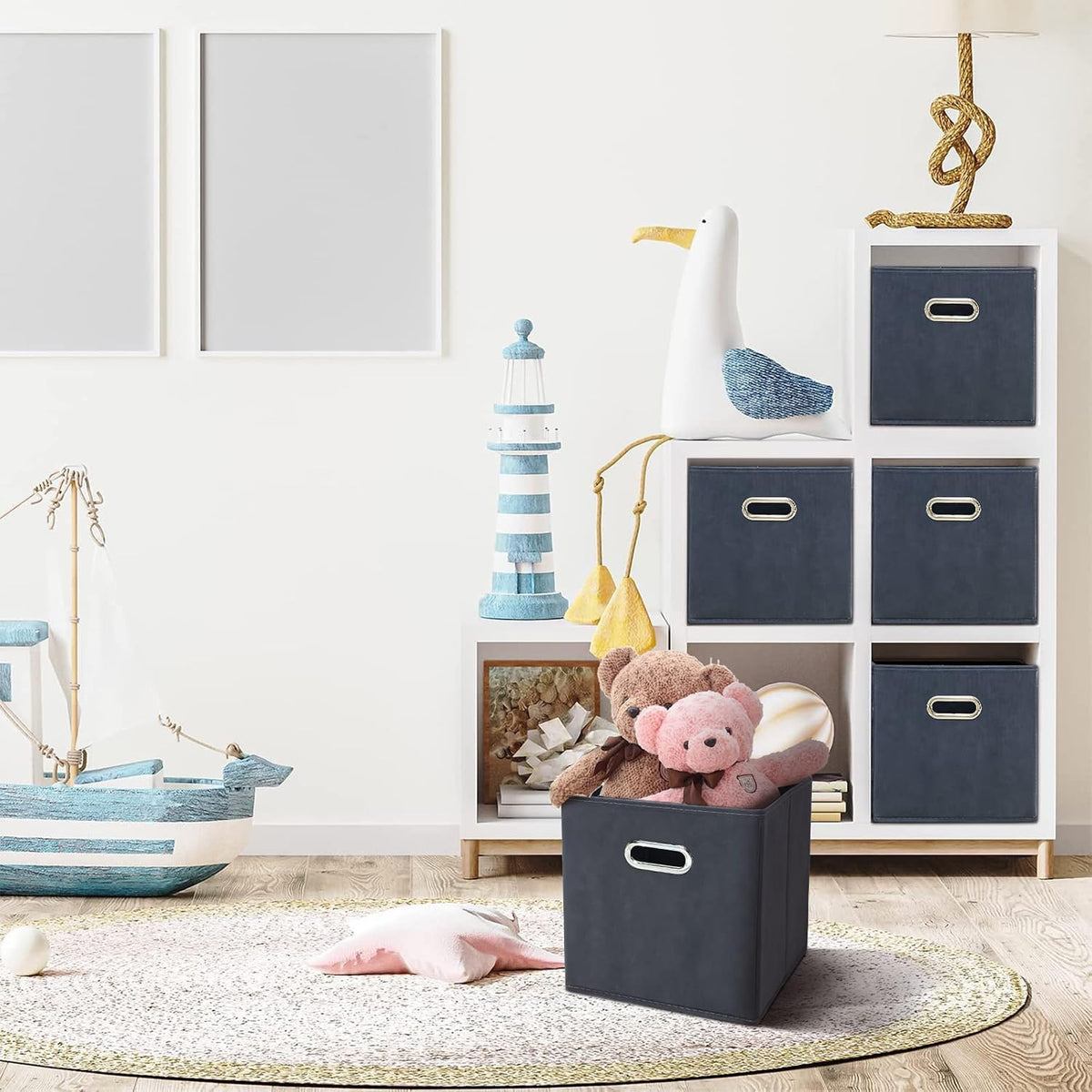11 Inch Cube Storage Bins , Fabric Cubes Organizer Baskets with Handle, Foldable Basket for Closet or Collapsible Storage Box, 11x11x11 Set of 4 (Grey )