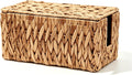 Cable Management Box, Small Cord Organizer Box for Power Strip | Handwoven Water Hyacinth Storage Basket with Metal Frame, Decorative Cable Organizer for Desk, Office, Living Room & Bedroom