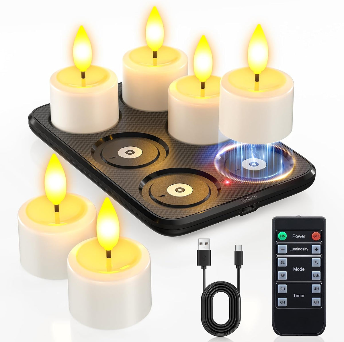 Yme Waterproof Rechargeable Tea Lights with Remote,Magnetic Charger Base