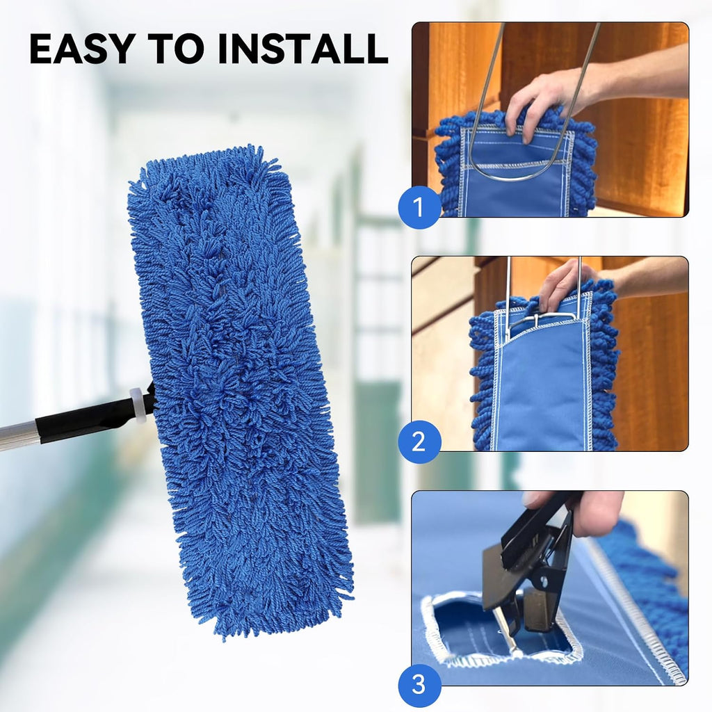 18 Inch Dust Mop Head: Replacement Medium Washable Commercial Mop Head Sweeper and Janitorial Replacement Blue