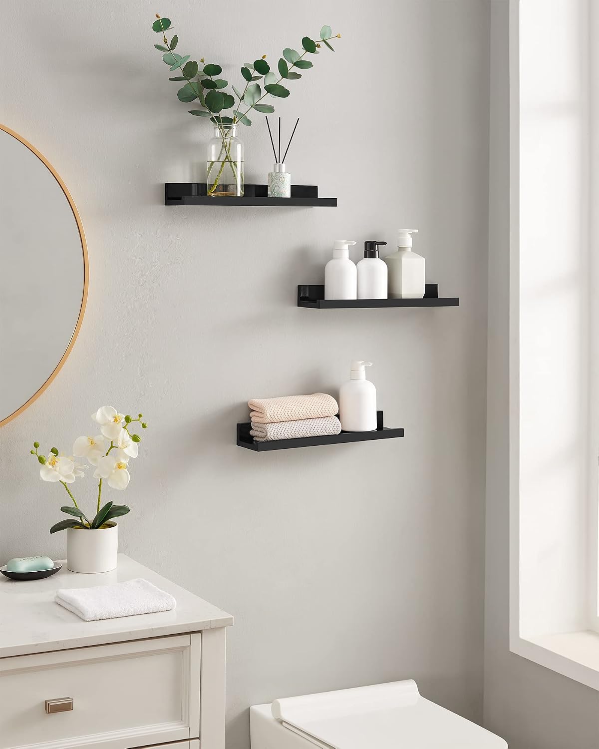 SONGMICS Floating Wall Shelves, Set of 3, 15-Inch Wide