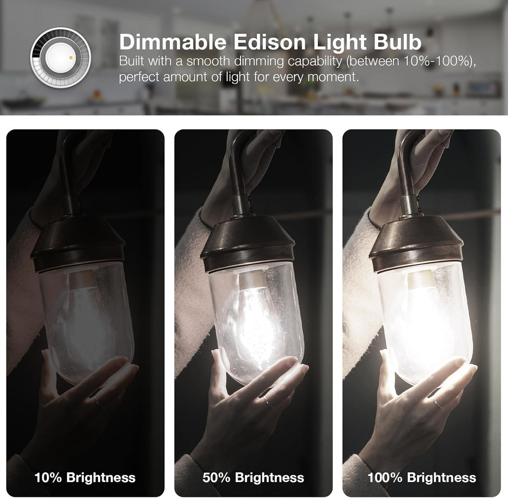 DAYBETTER 8 Pack Vintage LED Edison Bulbs, E26 Led Bulb 60W Equivalent, Dimmable Led Light Bulbs, High Brightness 800 LM Neutral White 4000K, ST58 Antique Filament Bulbs, Clear Glass Style for Home