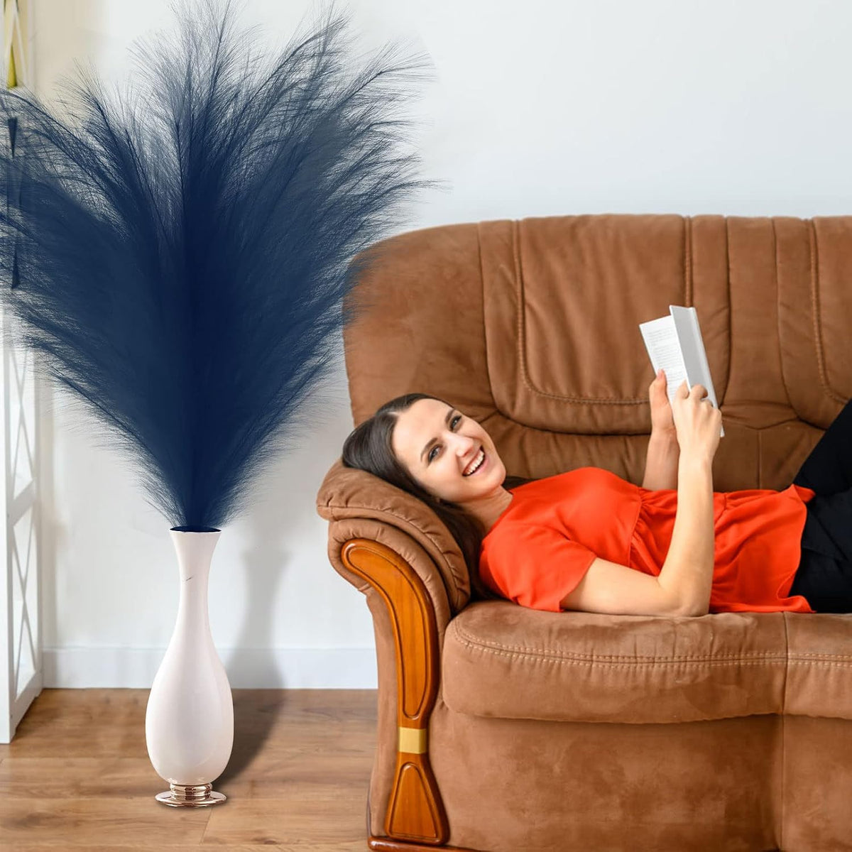 ONECIRCLE Dried Pampas Grass,Faux Pampas Grass with 3 pcs of 43'' sterm Suitable for Boho Decor(Blue)
