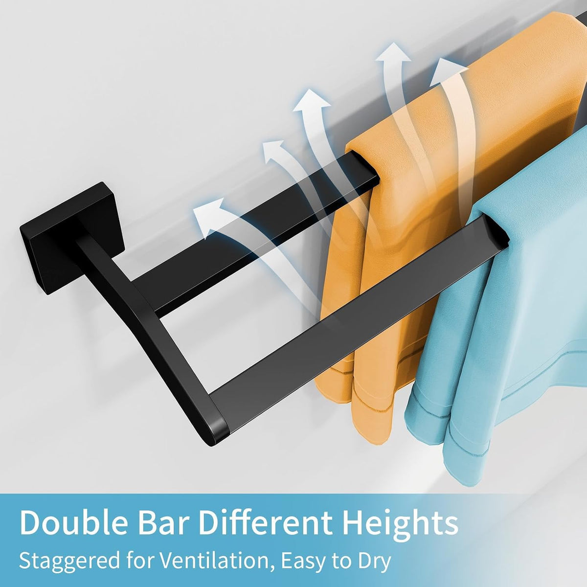 STWWO Double Towel Bar for Bathroom Wall Mounted, 24 Inch, Matte Black