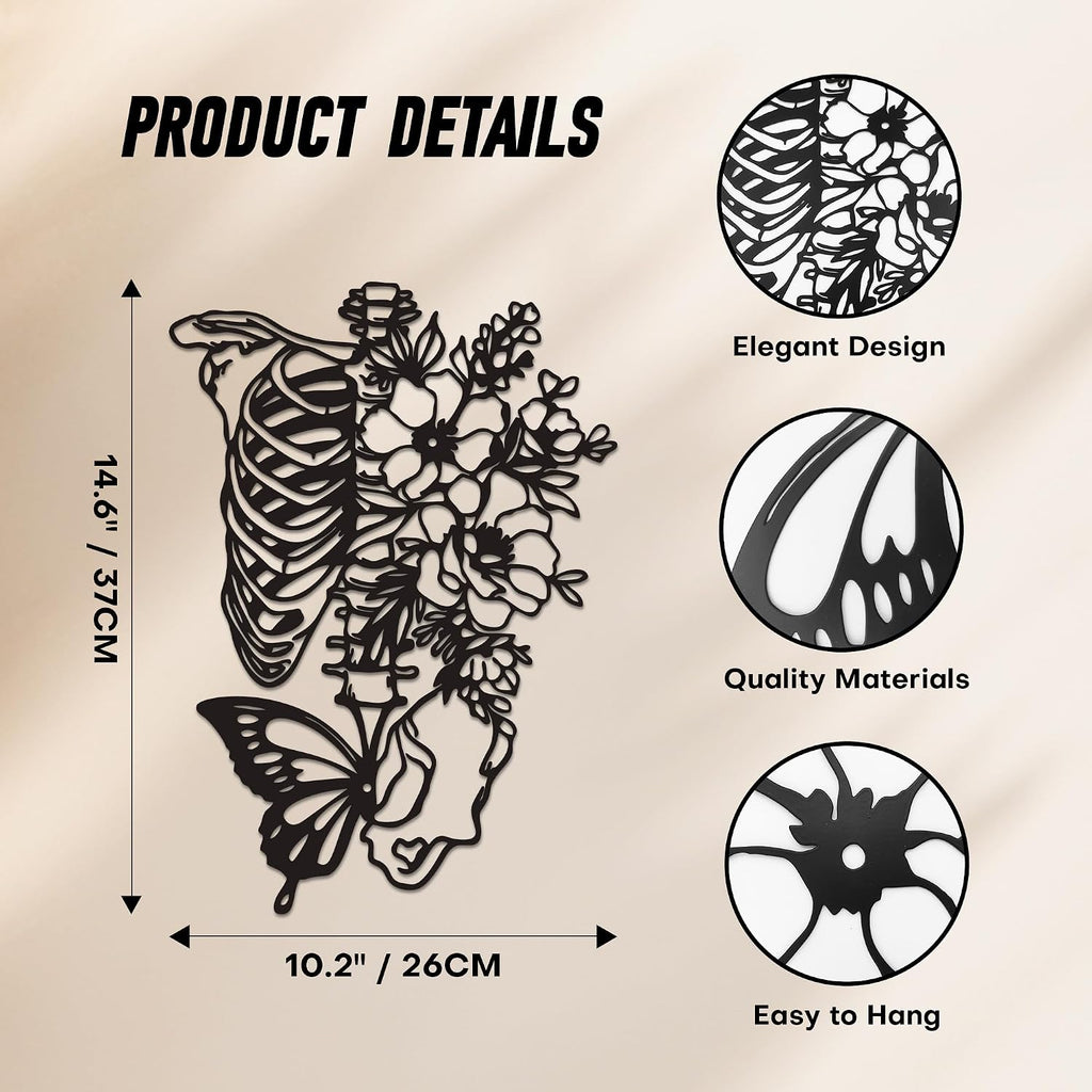 Rajukit Skull & Butterfly Wall Art, Gothic Decor