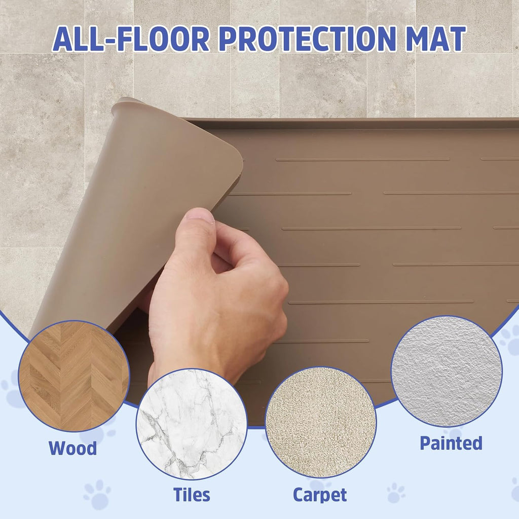 Large Dog Mats for Food and Water, 32"x24" Waterproof Pet Food Mats for Floor Nonslip Silicone Bowl Mats with Raised Edges