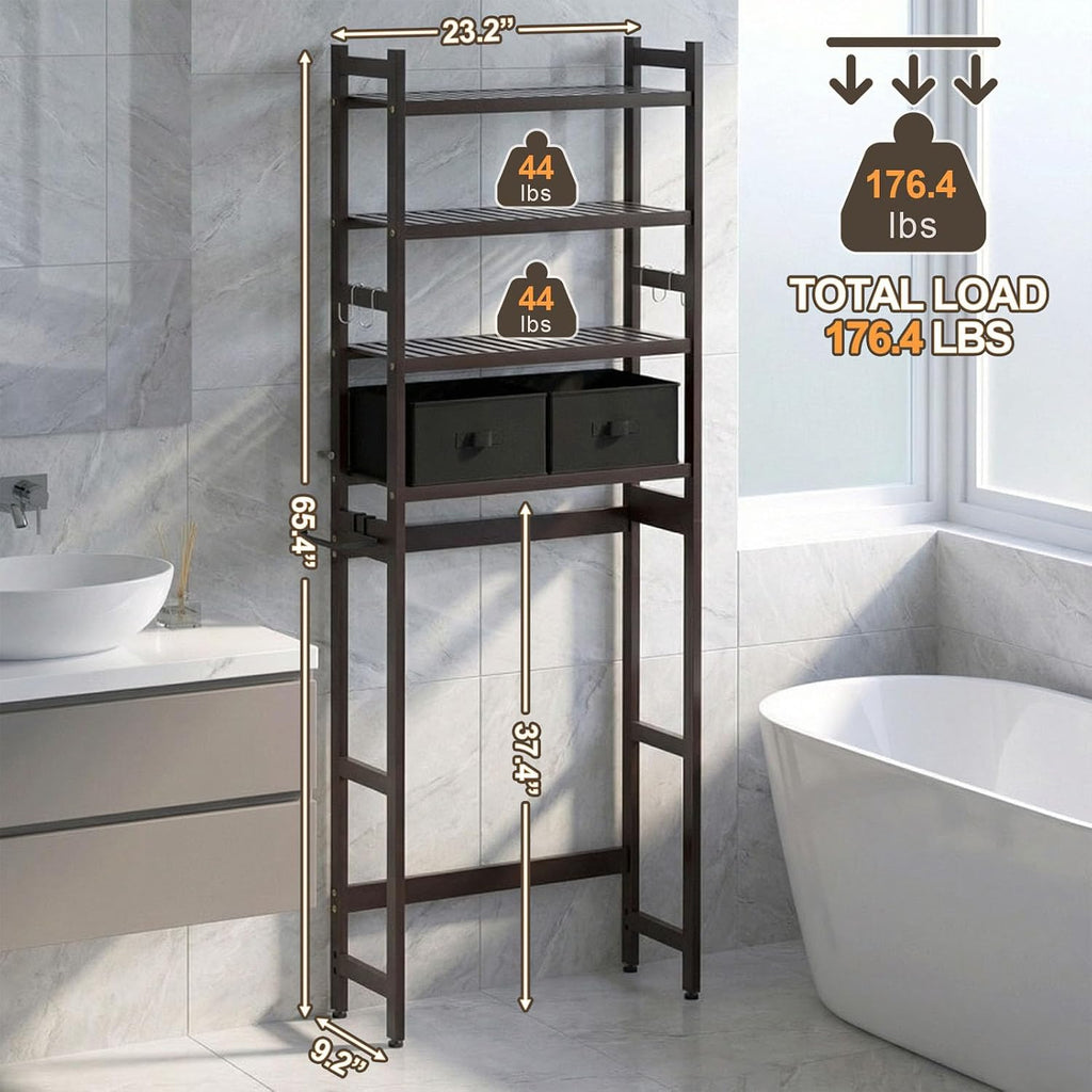 Homde Bathroom Over Toilet Storage Rack: Adjustable 4-Tier Bamboo (Brown)